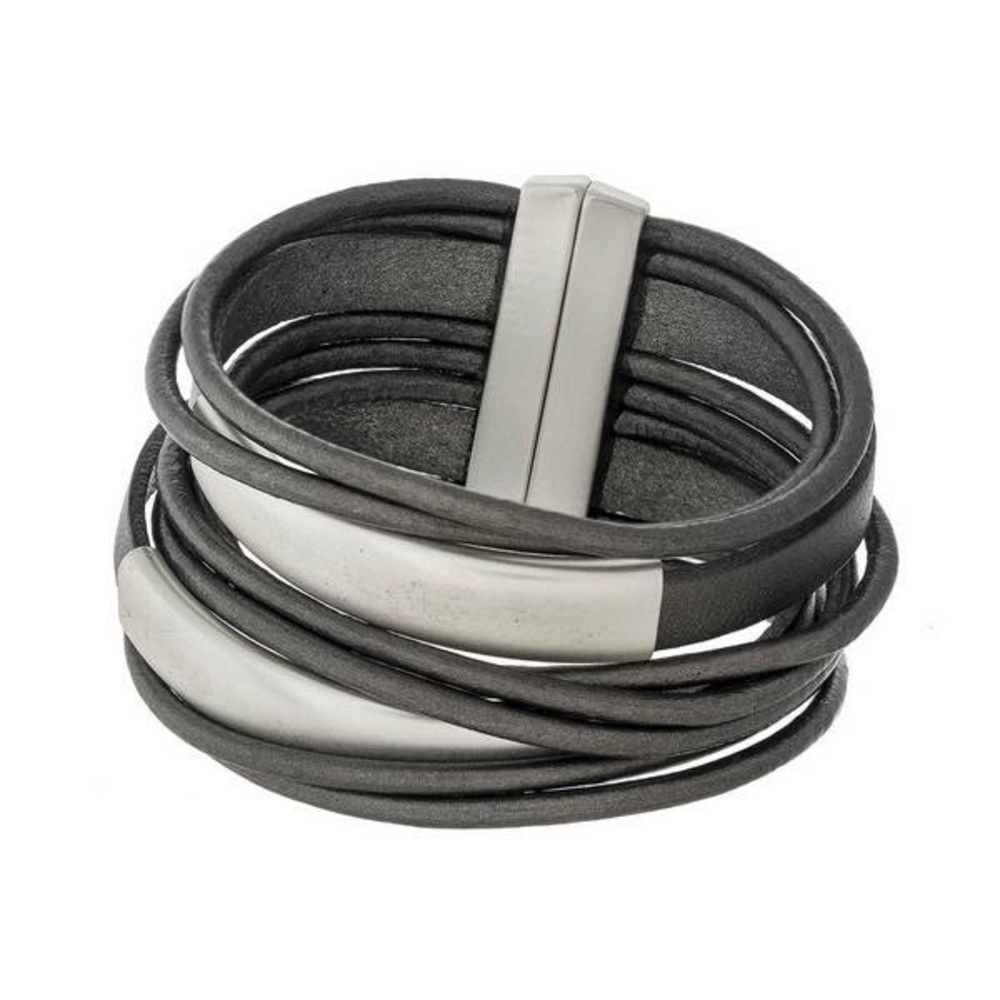 Leather and silver bracelet